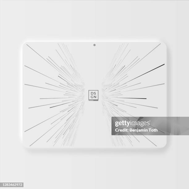 tablet mockup template with abstract geometric centric motion pattern with dynamic lines background. - phone flash light stock illustrations