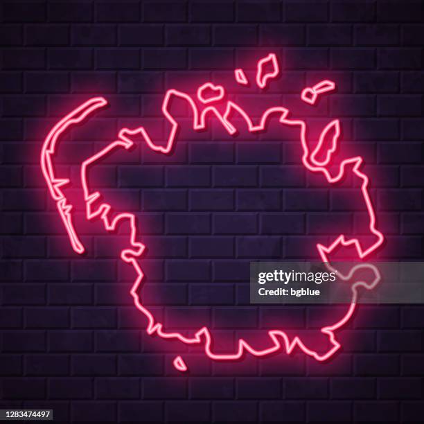 micronesia map - glowing neon sign on brick wall background - pohnpei stock illustrations