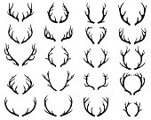 Deer antlers set. Horns collection, different silhouettes