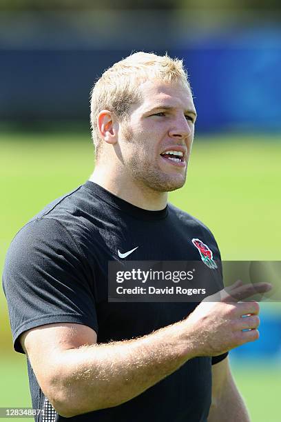 James Haskell of England looks on during an England IRB Rugby World Cup 2011 Captain's Run at Onewa Domain on October 7, 2011 in Takapuna, New...