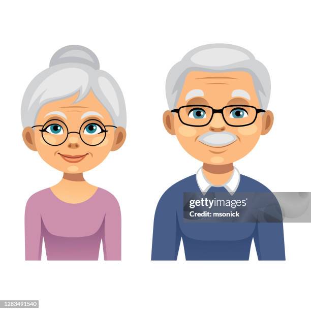 grandmother and grandfather avatars - grandfather face stock illustrations