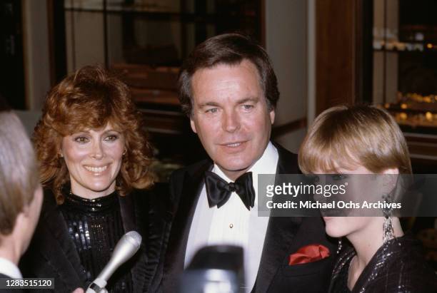 American actress Jill St John, American actor Robert Wagner, and Wagner's daughter Katie Wagner attend the 40th Annual Golden Globe Awards, held at...