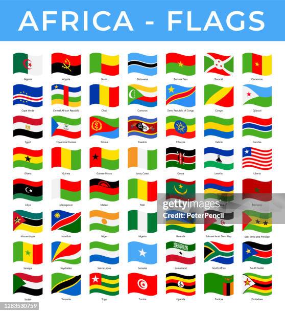 bildbanksillustrationer, clip art samt tecknat material och ikoner med världen flaggor - afrika - vector wave rektangel platta ikoner - algeriska flaggan