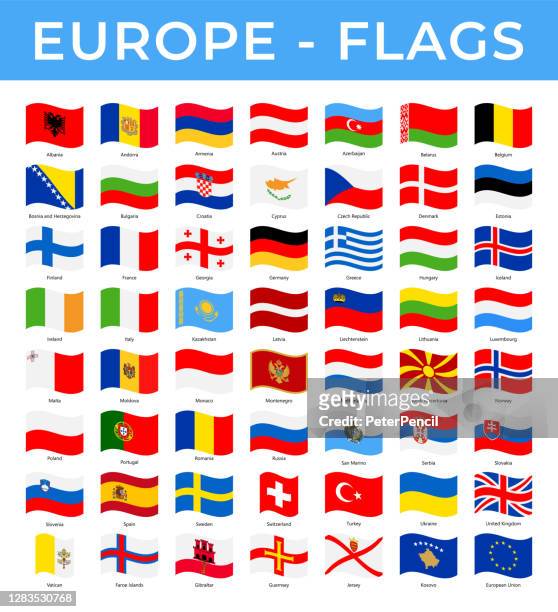 weltflaggen - europa - vektor rechteck welle flache symbole - flagge stock-grafiken, -clipart, -cartoons und -symbole