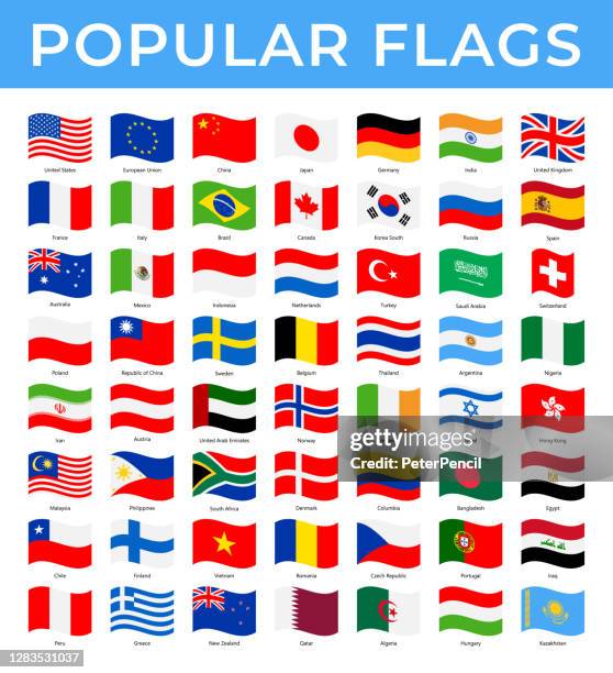 world flags - vector wave rectangle flat icons - most popular - german flag stock illustrations