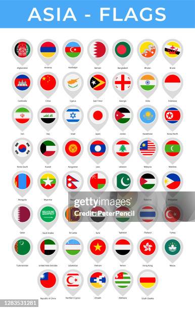 world flags - asia - vector round circle pin flat icons - india afghanistan flag stock illustrations