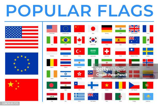 weltflaggen - vektor rechteck flache symbole - am beliebtesten - china stock-grafiken, -clipart, -cartoons und -symbole