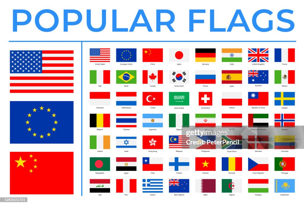 World Flags - Vector Rectangle Flat Icons - Most Popular