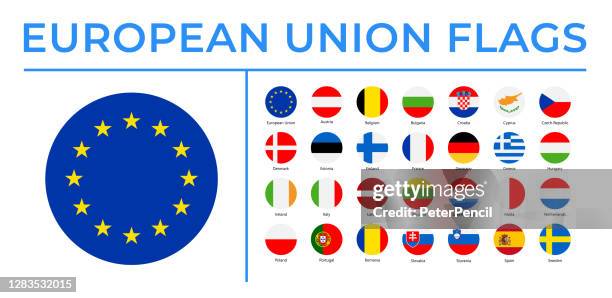flags - european union - vector round flat icons - european union flag stock illustrations