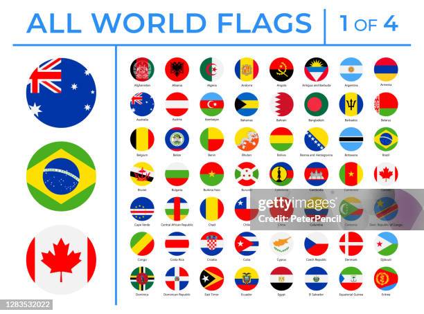 bildbanksillustrationer, clip art samt tecknat material och ikoner med världen flaggor - vector runda platta ikoner - del 1 av 4 - algeriska flaggan