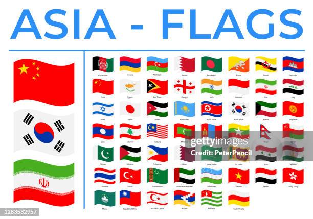 world flags - asia - vector rectangle wave flat icons - vietnam stock illustrations