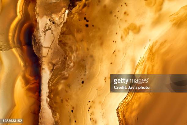 abstract beautiful fancy yellow crystal background texture of fossil. - bernstein stock-fotos und bilder
