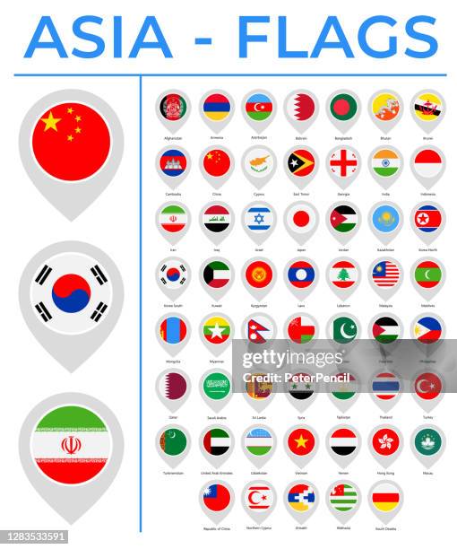 world flags - asia - vector round circle pin flat icons - india afghanistan flag stock illustrations