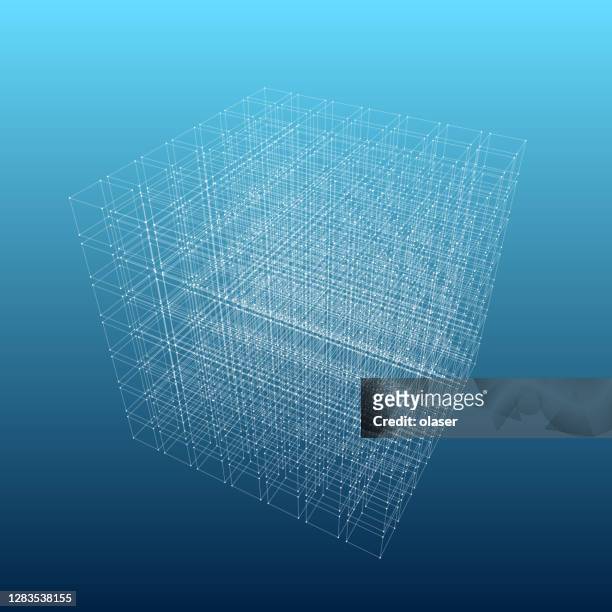 wireframe of 343 small cubes. with perspective. - building wireframe stock illustrations