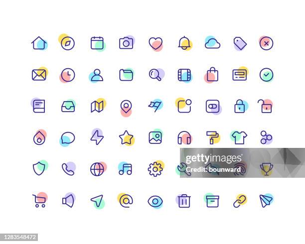 54 große sammlung von web-benutzeroberfläche linie farbsymbole - icon set stock-grafiken, -clipart, -cartoons und -symbole