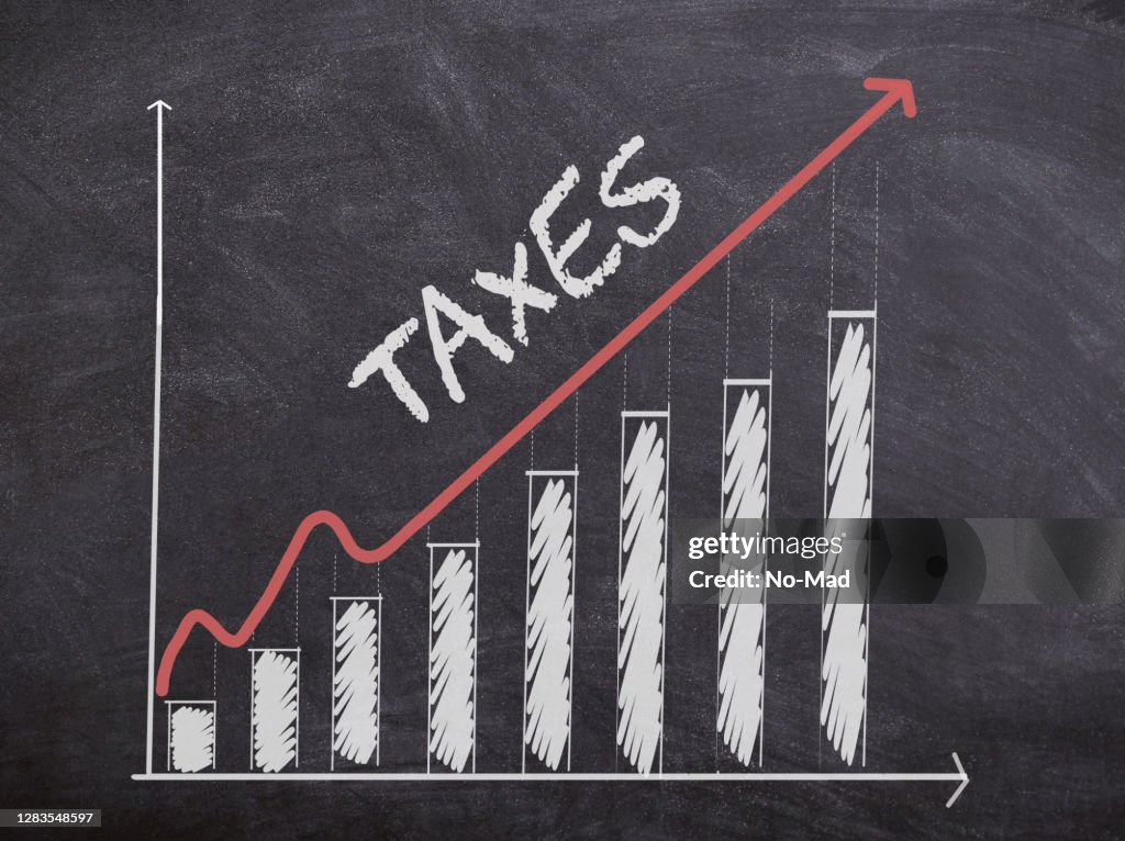 vertical histogram showing increasing interest rate... Tax Concept With Histogram Chart And Curve Going Up Tax Increasing High ...