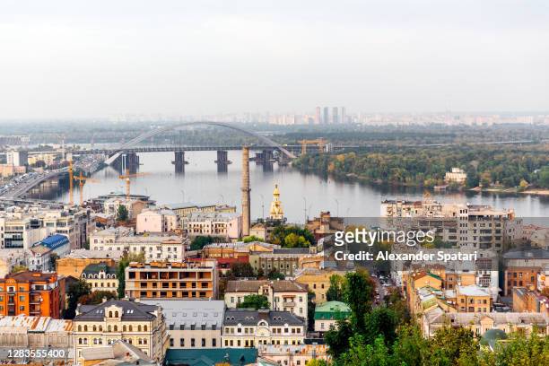 kiev cityscape with dnieper river, ukraine - kiev photos et images de collection
