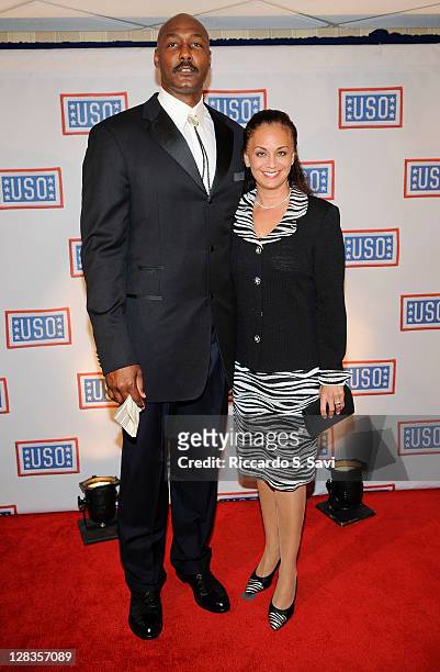 Karl Malone and Kay Malone arrive at the 2011 USO Gala and USO Service Member of the Year Awards at the Marriott Wardman Park Hotel on October 6,...