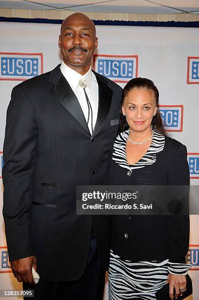 Karl Malone and Kay Malone arrive at the 2011 USO Gala and USO Service Member of the Year Awards at the Marriott Wardman Park Hotel on October 6,...