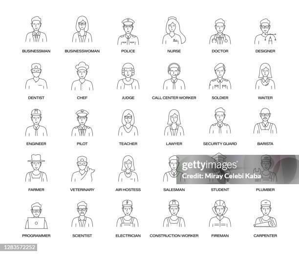 business people and occupations line icon set - combinations stock illustrations