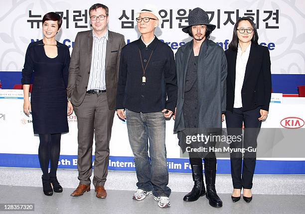 New Currents Jury Members of Jiang Wenli,Olivier Pere,Yonfan,Odagiri Joe and Oh Jung-Wan attend new currents jury members press conference during the...