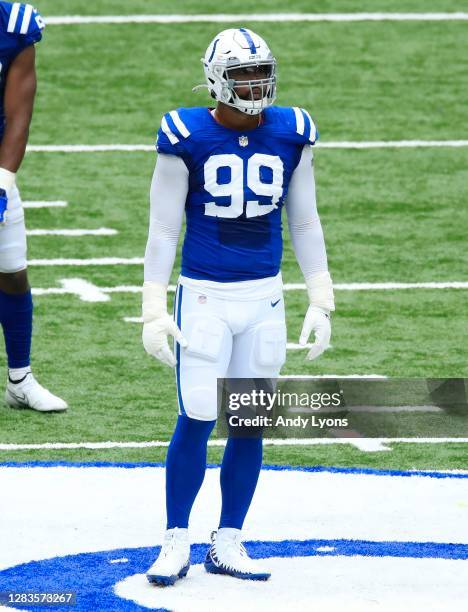 DeForest Buckner of the Indianapolis Colts against the Cincinnati Bengals at Lucas Oil Stadium on October 18, 2020 in Indianapolis, Indiana.