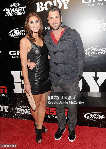 Hope Solo and Maksim Chmerkovskiy attend ESPN the Magazine's 3rd annual Body Issue party at Highline Stages on October 6, 2011 in New York City.