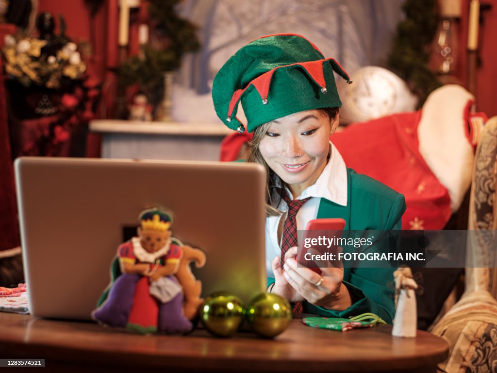 Christmas Elf on a Video Conference Call