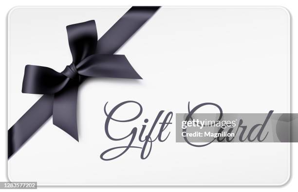 ilustraciones, imágenes clip art, dibujos animados e iconos de stock de tarjeta de regalo blanca con arco negro - lazo negro