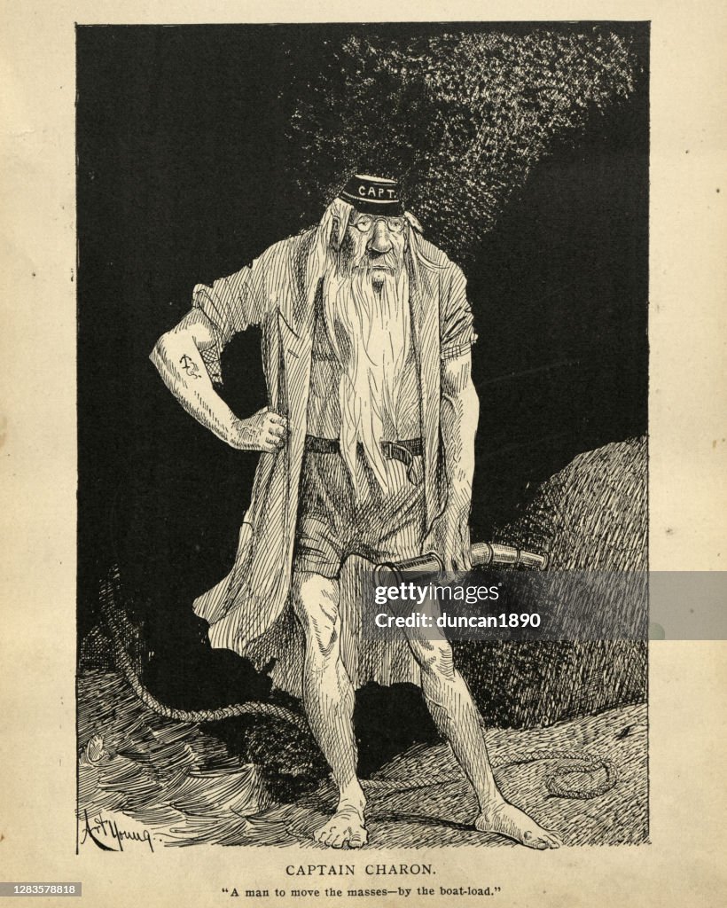 Charon the ferryman of Hades, Victorian starical cartoon sketch