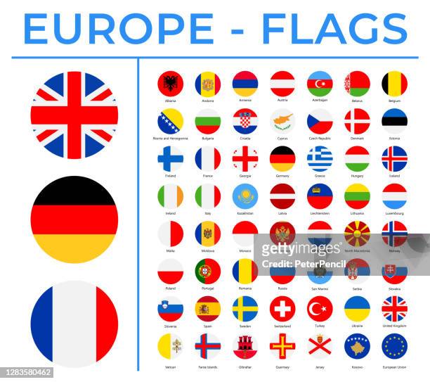 ilustraciones, imágenes clip art, dibujos animados e iconos de stock de banderas del mundo - europa - iconos planos del círculo de la ronda vectorial - all european flags