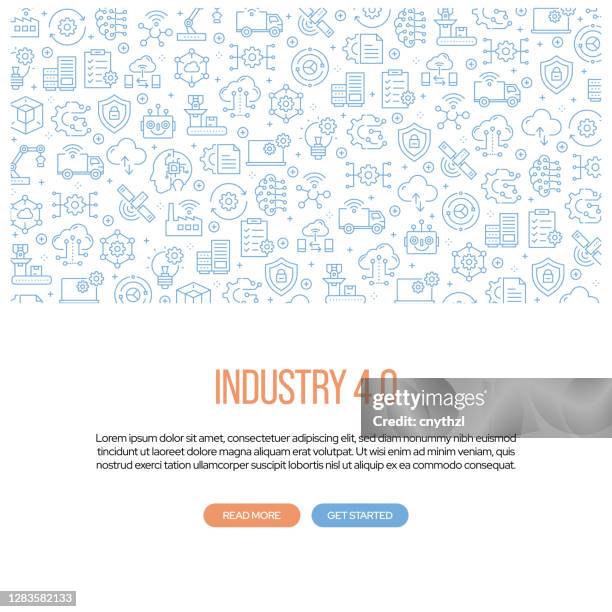 industry 4.0 related banner design with pattern. modern line style icons vector illustration - operating procedures standardization stock illustrations
