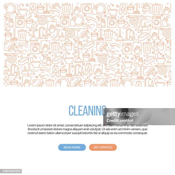 cleaning related banner design with pattern. modern line style icons vector illustration - kitchen sponge stock illustrations