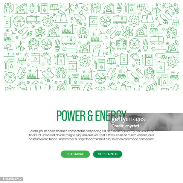 power and energy related banner design with pattern. modern line style icons vector illustration - futuristic refinery stock illustrations