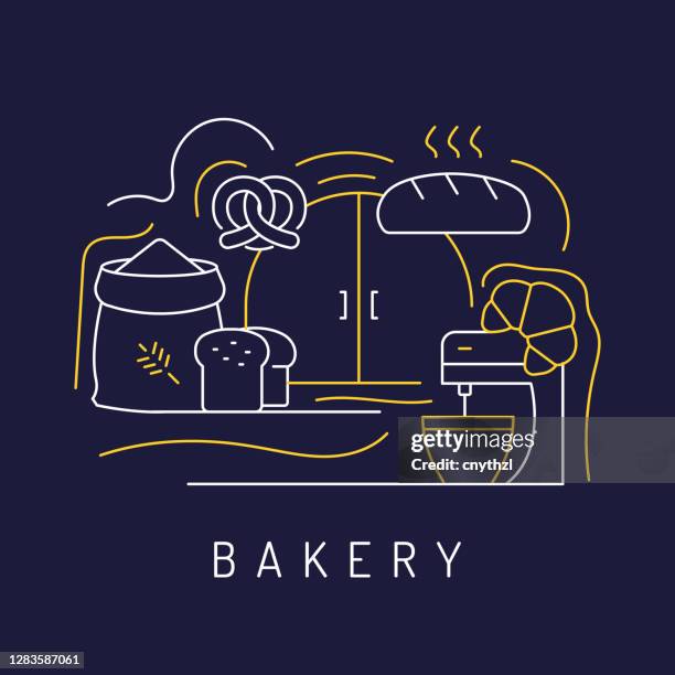 bakery related modern line art icons background. linear style vector illustration. - artisan bread stock illustrations