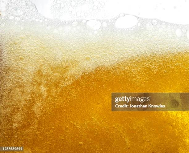 foam and bubbles in beer - beer white background stock-fotos und bilder