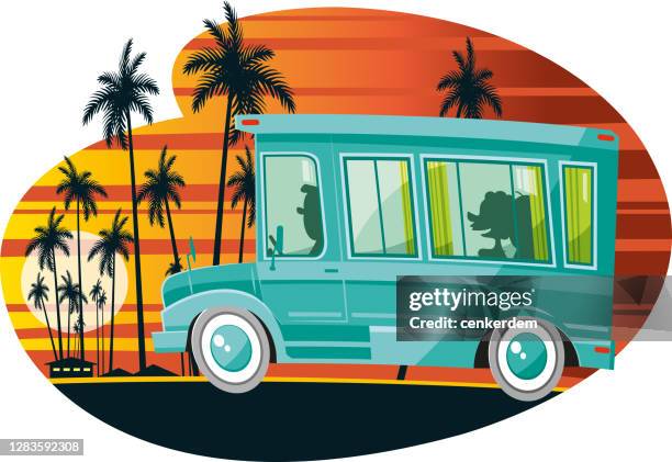 tropical tour - school bus side stock illustrations
