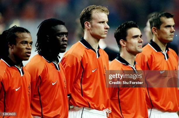 Edgar Davids, Clarence Seedorf, Dennis Bergkamp, Marc Overmars and Phillip Cocu line up for Holland for the International Friendly against Argentina...