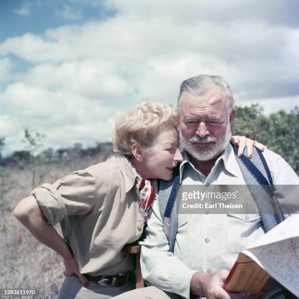 Author Ernest Hemingway and his wife Mary pose for a photo while on a big game hunt in September 1952 in Kenya.