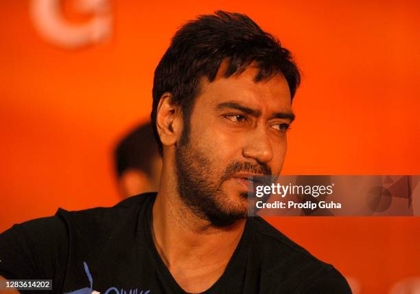 Ajay Devgan attends the press conference organised by Film Industry and Mumbai Police for the result of Supreme Court for Babri Masjid on September...