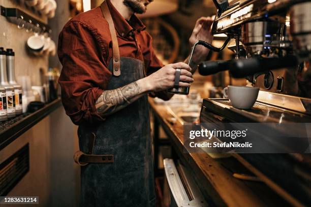 my coffee makes smile on people faces - barista stock pictures, royalty-free photos & images