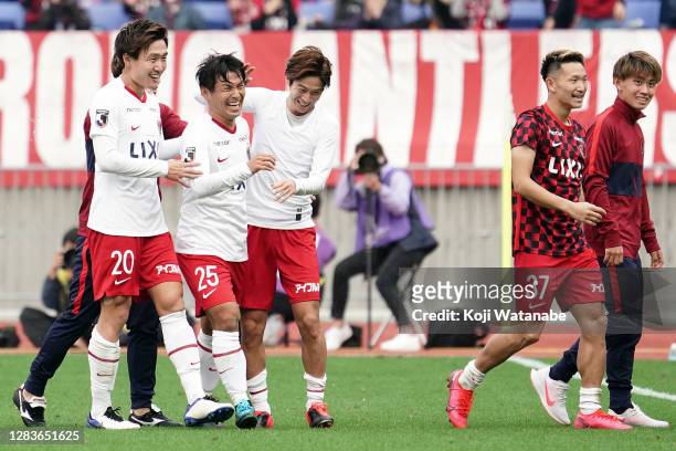 Yasushi Endo of Kashima Antlers celebrates scoring his side's third goal during the J.League Meiji Yasuda J1 match between Yokohama F.Marinos and...