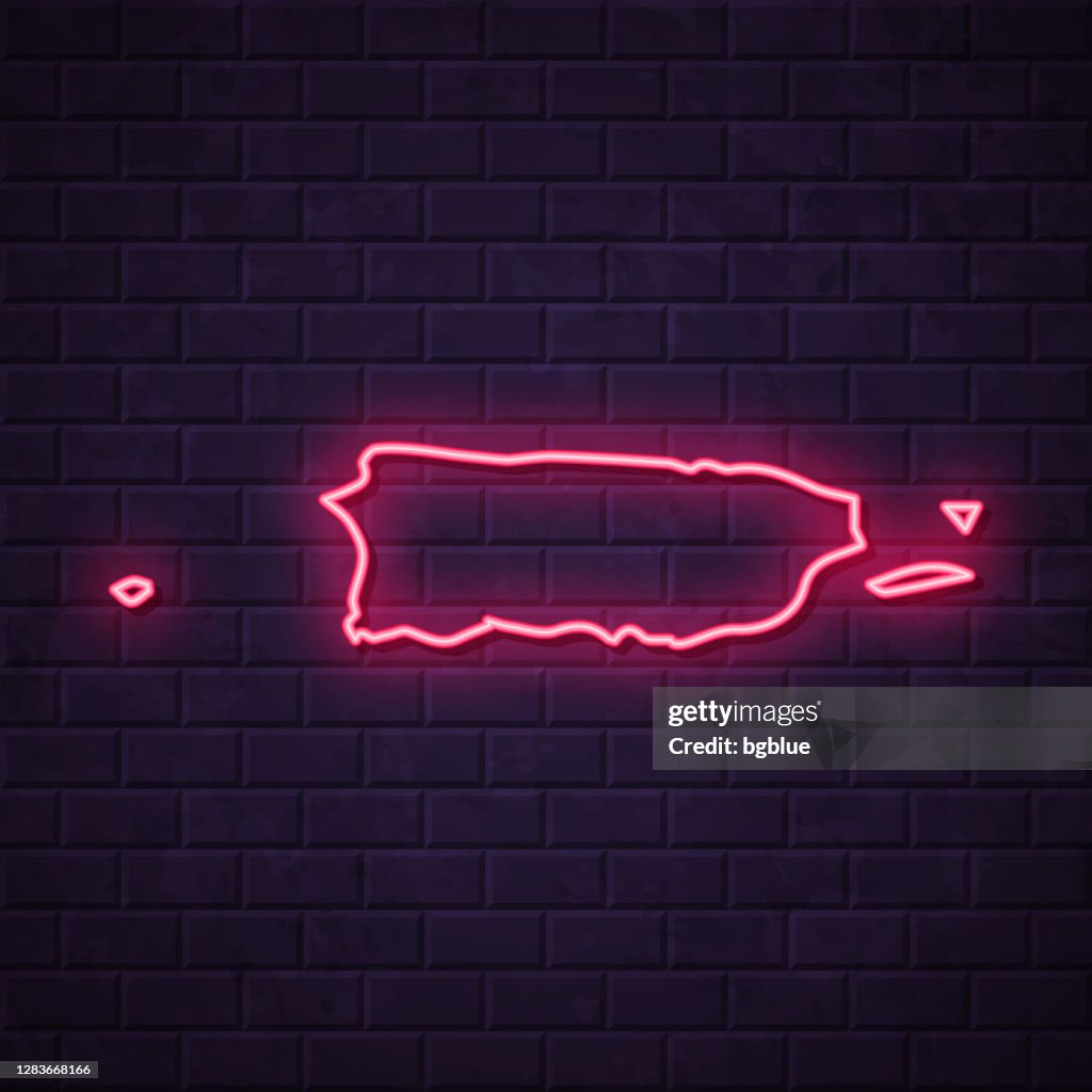 Puerto Rico Map Glowing Neon Sign On Brick Wall Background High-Res ...