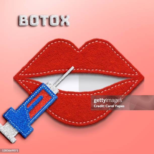 conceptual image of female lips and box injection - box lifting technique stock-fotos und bilder