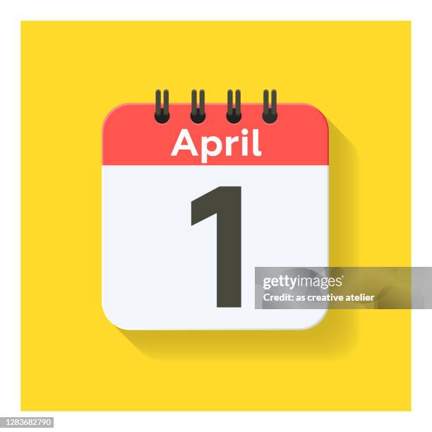 ilustrações, clipart, desenhos animados e ícones de 1 de abril - ícone do calendário diário em estilo de design plano e fundo amarelo. - um único objeto