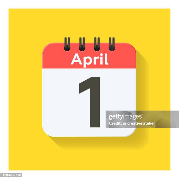 april 1 - daily calendar icon in flat design style and yellow background. - april month stock illustrations