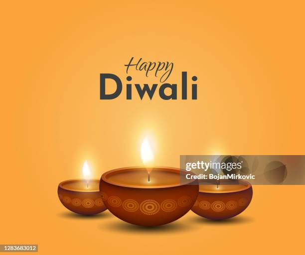 ilustraciones, imágenes clip art, dibujos animados e iconos de stock de tarjeta diwali feliz, fondo con lámparas ardientes. vector - diya oil lamp