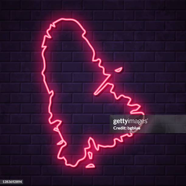 raiatea map - glowing neon sign on brick wall background - french polynesia stock illustrations