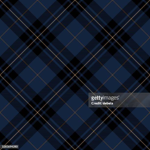 blau und schwarz schottischet tartan karierten textilmuster - tartan muster stock-grafiken, -clipart, -cartoons und -symbole