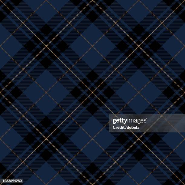blue and black scottish tartan plaid textile pattern - scottish background stock illustrations